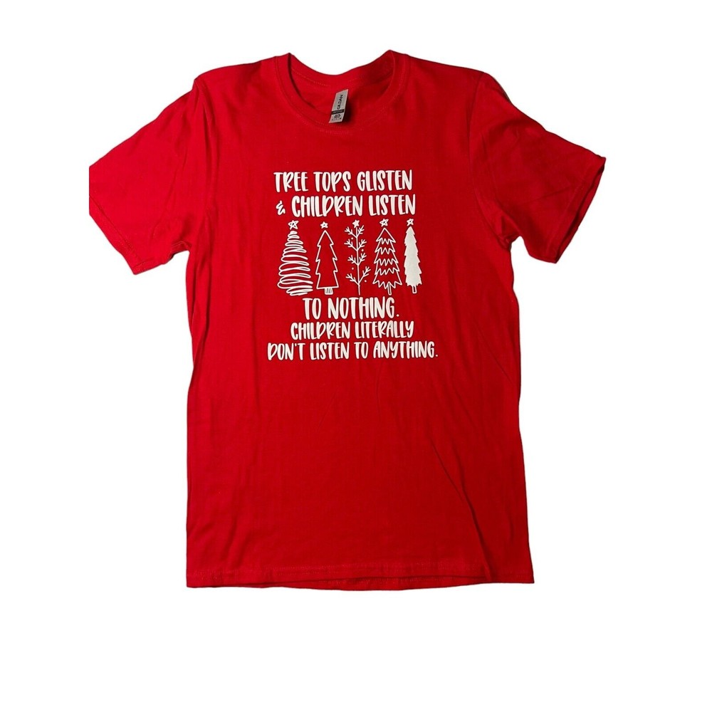 Christmas Tee S Tree Tops Glisten Children Listen T-shirt Unisex Red‎ Softsyle